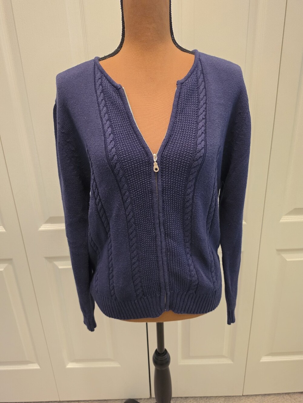Vintage Tail Navy Cable Knit Sweater Zip Up Cardigan 90s Preppy Academia S